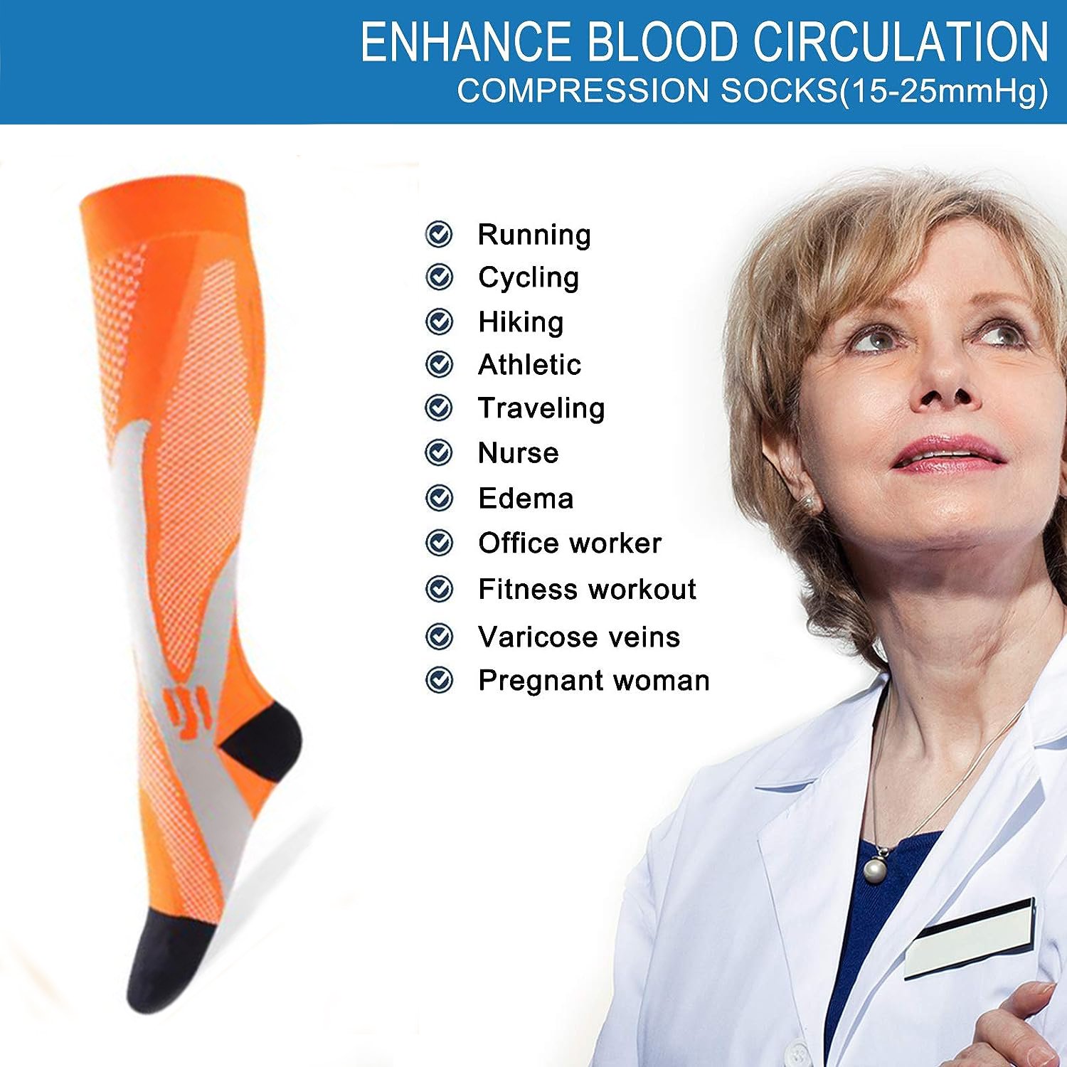 Sosete Compresie Neosimply Copper Fit, fara miros, pentru circulatie, compresie graduala, marime 38-40, Orange, L/XL - imagine 2