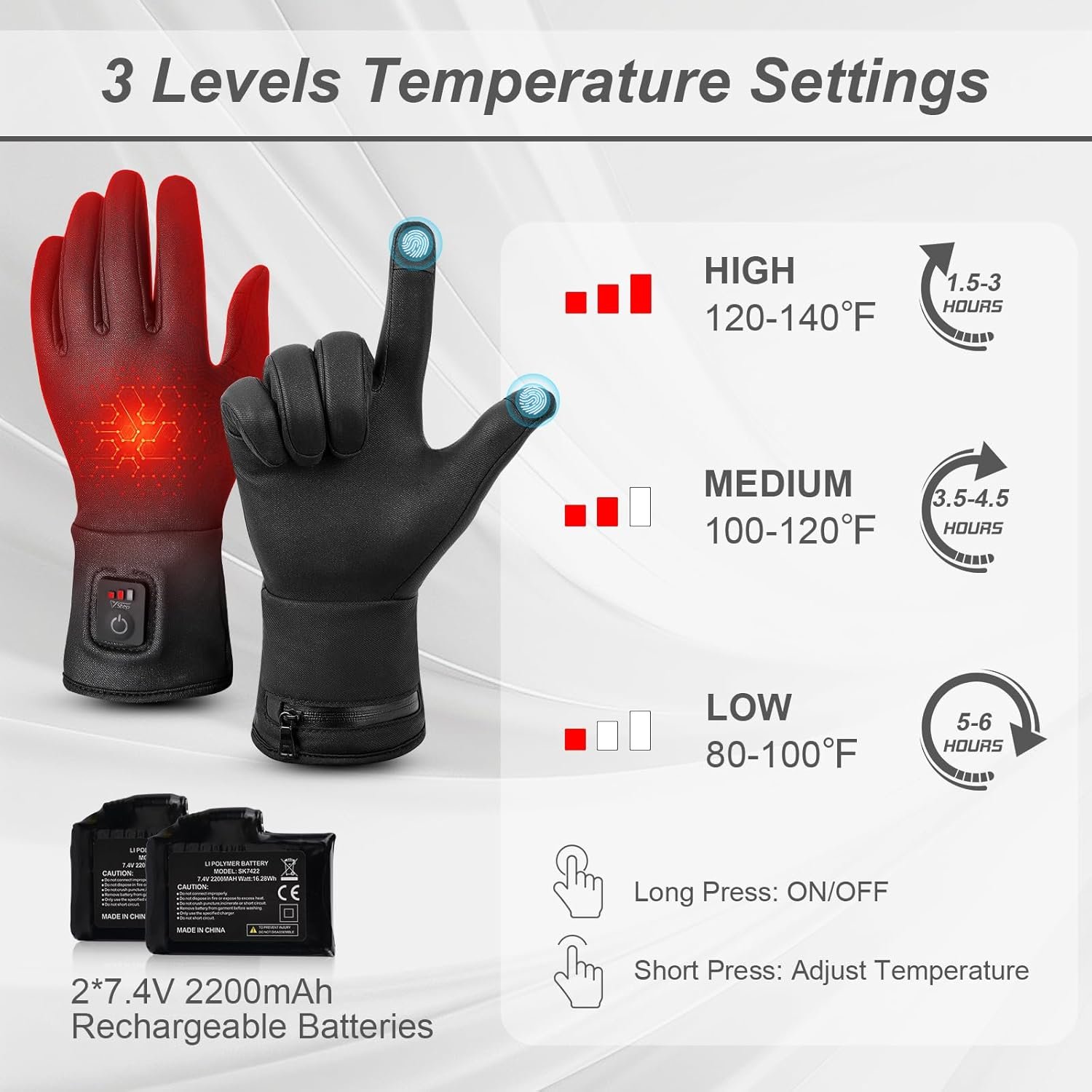 Manusi cu incalzire, Neosimply, baterii de 7.2 V, ideale pentru ski, hiking, bicicleta purtate ca undergloves sub manusile de iarna, marime L - imagine 4