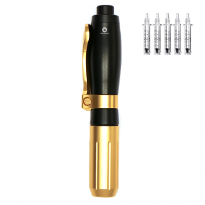 Dispozitiv tip hyaluron pen NeoSimply® pentru aplicare acid hialuronic, fara ace, lifting facial, anti aging, marire buze cu 5 ampoule incluse, Gold