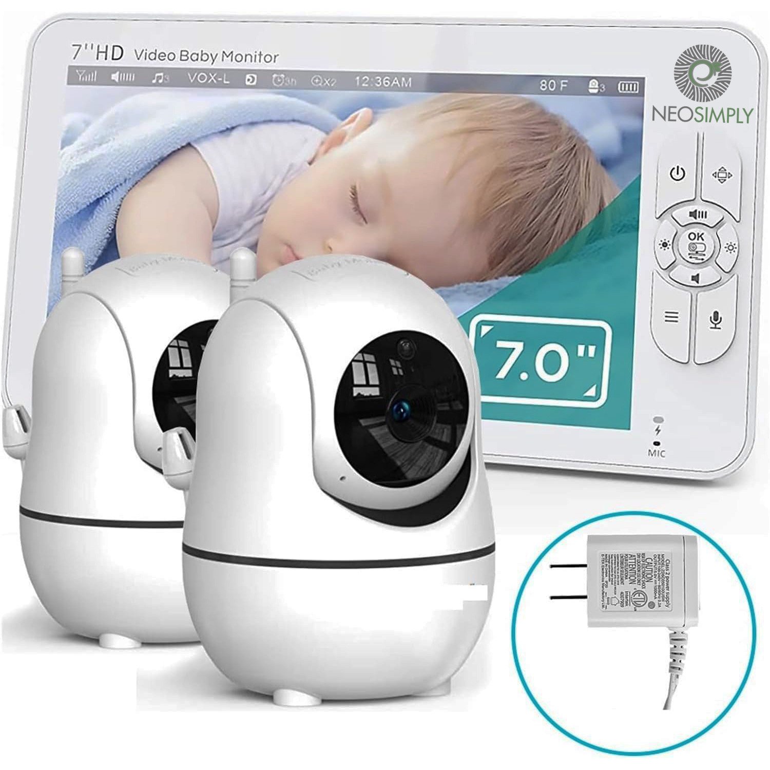 Camere de supraveghere Baby Monitor NeoSimply® Audio-Video wireless, LikeSmart BabyStar, ecran HD XXL 7″ Inch LCD, VOX, Mod Nocturn, Baterie 4000mAh, Monitorizare Temperatura, Alarma, Cantece de Leagan - imagine 2
