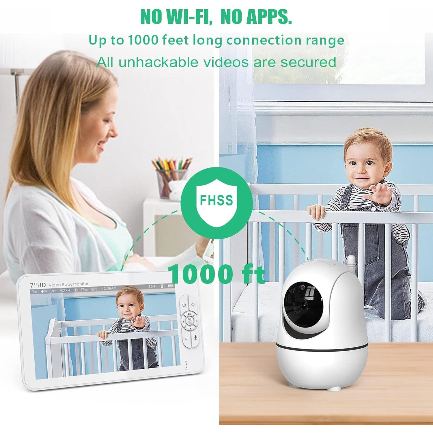 Camere de supraveghere Baby Monitor NeoSimply® Audio-Video wireless, LikeSmart BabyStar, ecran HD XXL 7″ Inch LCD, VOX, Mod Nocturn, Baterie 4000mAh, Monitorizare Temperatura, Alarma, Cantece de Leagan - imagine 4