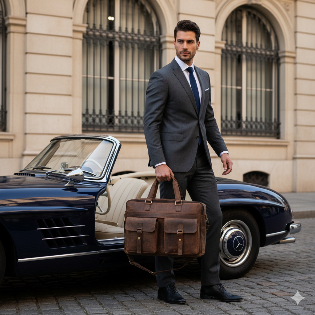 Geanta din Piele Naturala 100%, Neosimply, Handmade pentru Business, casual-elegant, office si travel - imagine 2