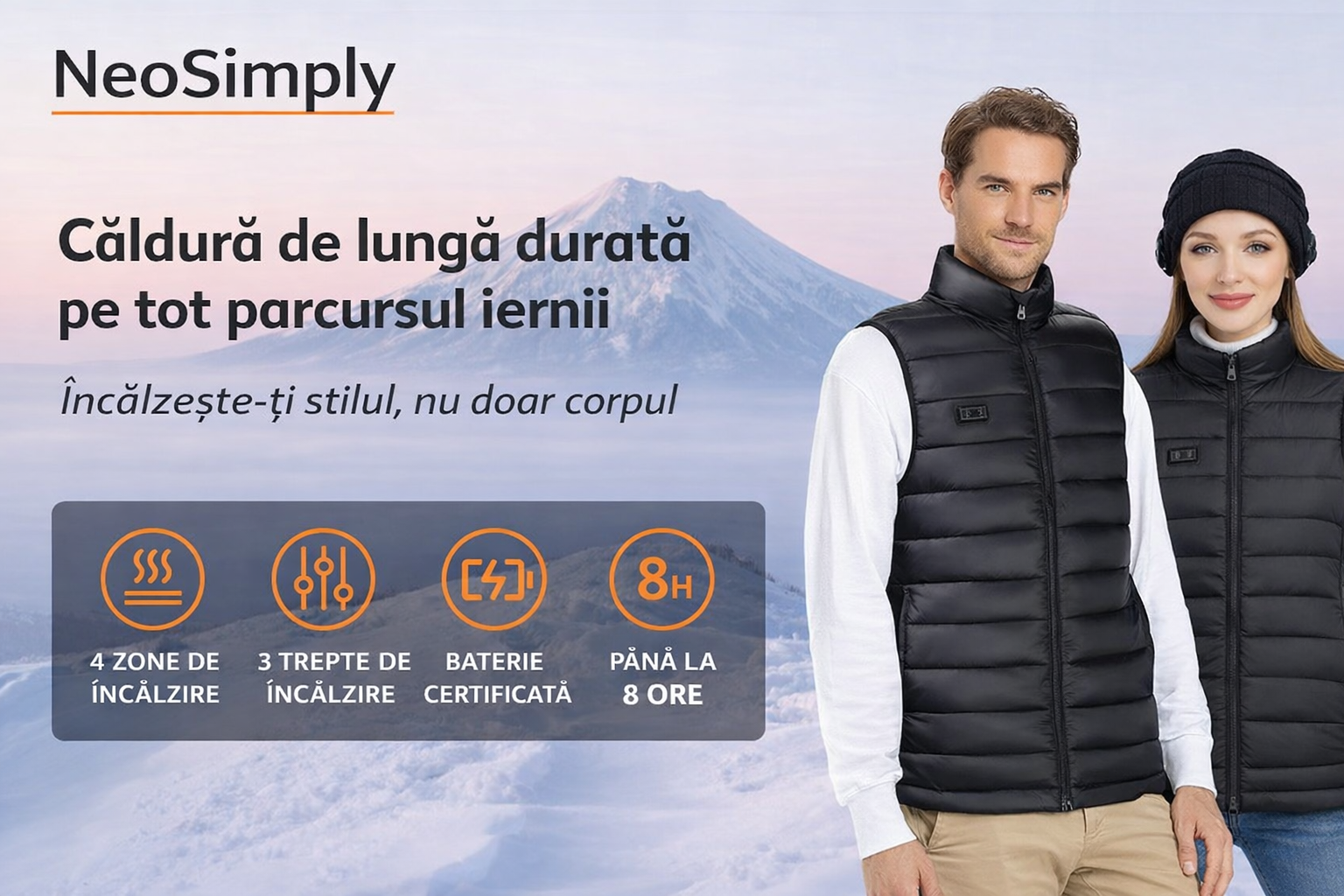Vesta termica Unisex NeoSimply, vesta incalzita cu baterie externa de 10000 mAh, jacheta incalzita cu 4 zone de caldura, 3 setari de caldura, jacheta incalzita usoara pentru camping in aer liber, calarie, drumetii, lavabila la masina, XL - imagine 2