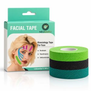 Banda Kinesiologica Fata Neosimply, Kinesio Tape Facial, Benzi Kinesiologice Bumbac, Hipoalergenice, 1.25 cm x 5 m, 3 Role, Verde, Negru, Verde Petrol