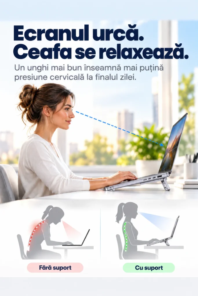 Cooler Laptop Stand NeoSimply, Ecranul urca, ceafa se relaxeaza