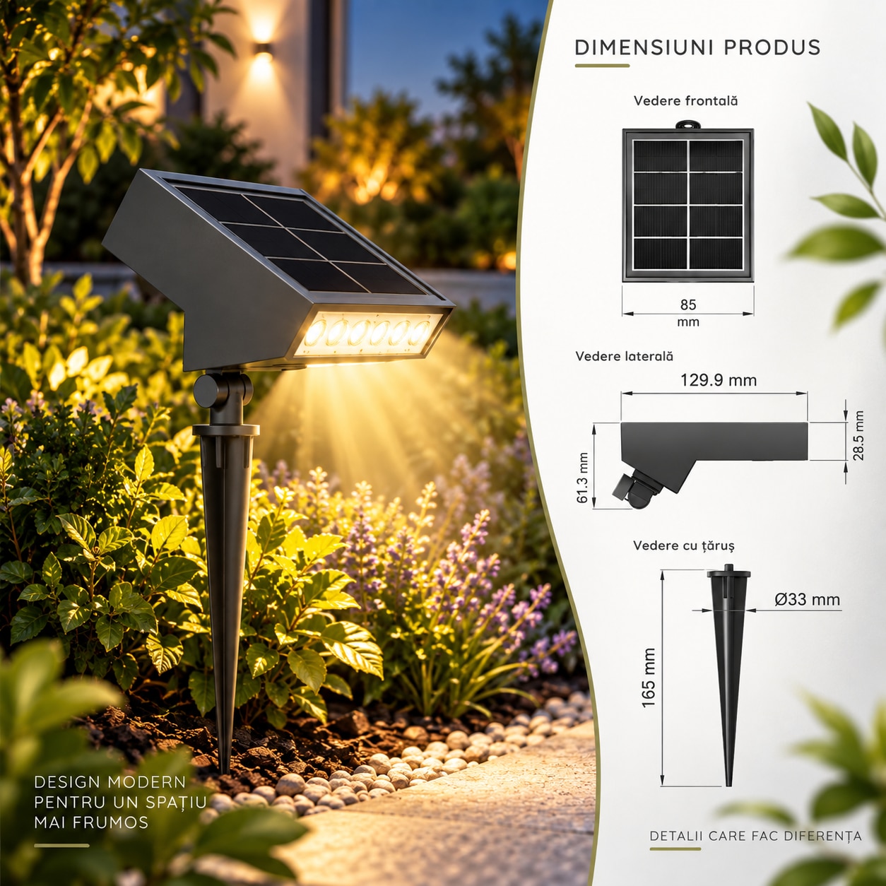 Lampa Solara LED de Gradina cu Senzor Crepuscular Neosimply, 500 lm, 6 LED, Panou Solar 1, 4 W, Baterie 2000 mAh, Lumina Calda 3000K, IP65, Negru - imagine 4
