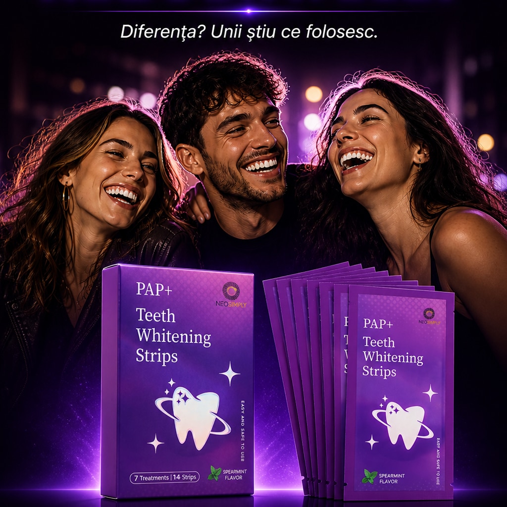 Set Benzi pentru albirea dintilor Neosimply®, Tehnologie PAP+ V34 Mov, 7 tratamente, Spearmint - imagine 7
