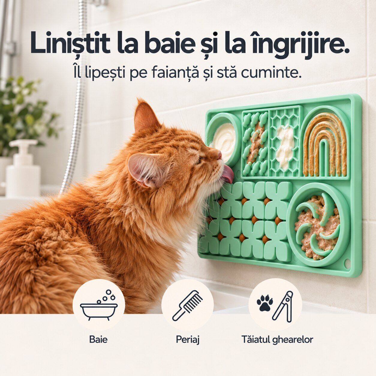 Covoras Lins Neosimply, Jucarie Interactiva Pisici si Caini, Bol Hranire Lenta, 6 Zone, Silicon, Ventuze, 40x26.5 cm, 2 Linguri si 2 Capace, Albastru - imagine 4