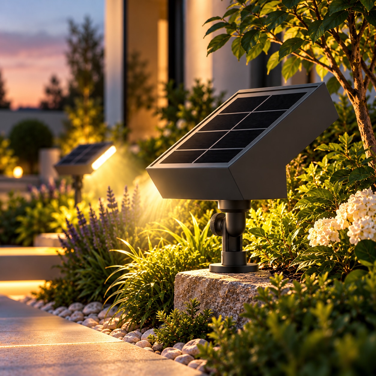 Lampa Solara LED de Gradina cu Senzor Crepuscular Neosimply, 500 lm, 6 LED, Panou Solar 1, 4 W, Baterie 2000 mAh, Lumina Calda 3000K, IP65, Negru - imagine 7