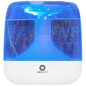 Umidificator de aer cu difuzor aromaterapie NeoSimply® cu lumini LED, Portabil, USB, Rezervor 650ml, 2 moduri de functionare, Lumini de noapte, Umidificator camera si masina auto, Alb