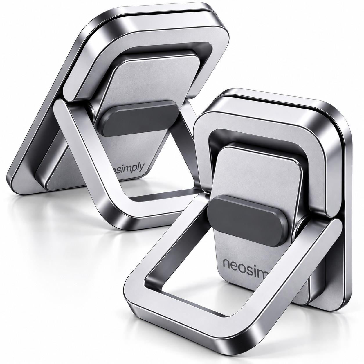 Cooler Laptop Stand Neosimply, Suport Laptop Birou Pliabil, Racire si Ventilatie, 3 Inaltimi Reglabile 10/20/36 mm, Aliaj de Zinc, Set 2 Bucati, Argintiu