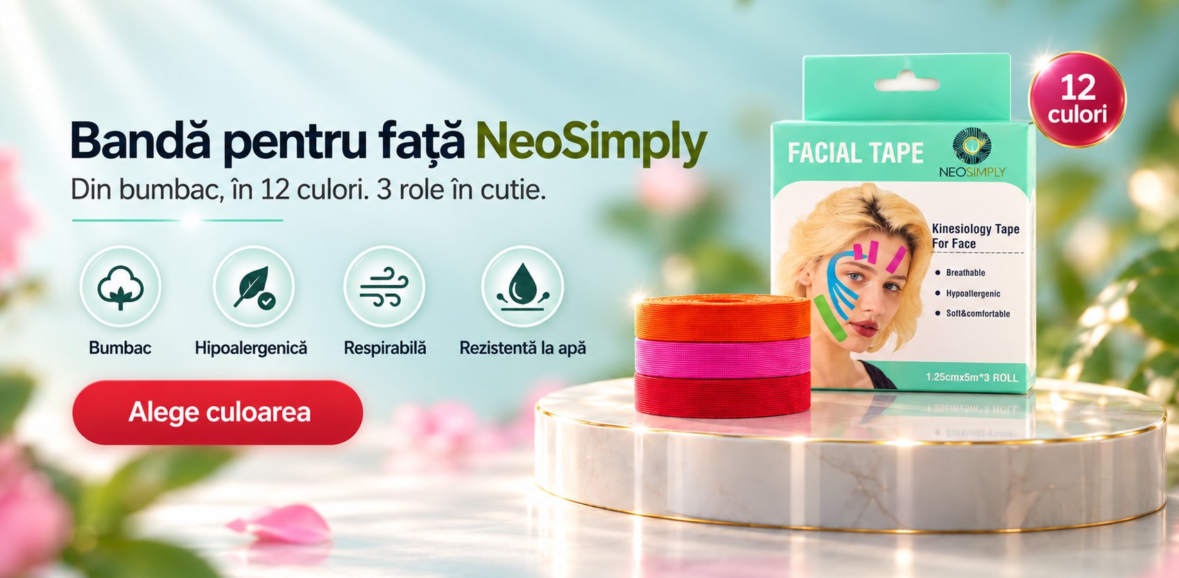 Banda kinesiologica pentru fata NeoSimply