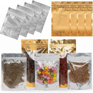 Set 100+10 Pungi bucatarie Mylar, stand-up, resigilabile cu fermoar ziplock si o parte transparenta, aluminiu, Neosimply, 13x9 cm + 10 Pungi 18x10 cm