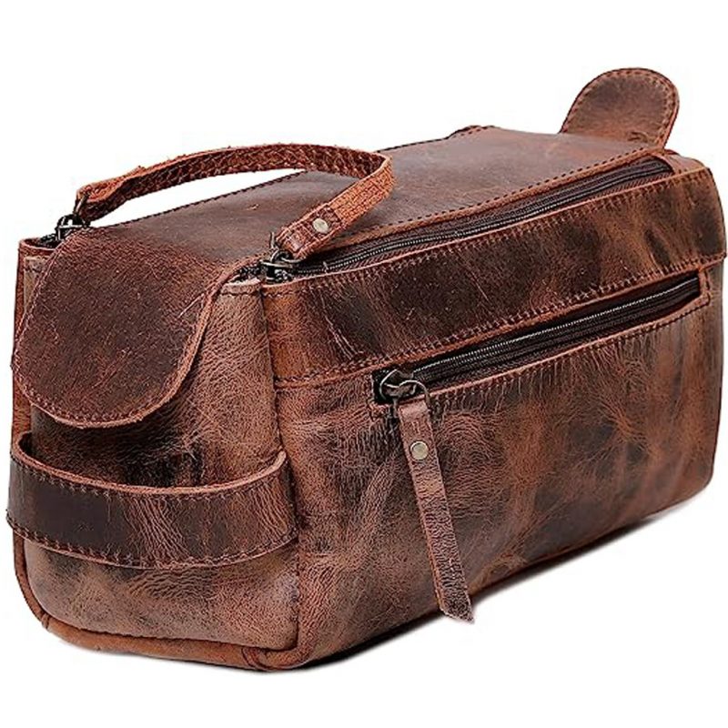 Organizator multifunctional din Piele Naturala 100%, Neosimply Crazy Horse, pentru articole de toaleta, machiaj, cosmetice pentru femei si barbati, ideala pentru calatorii