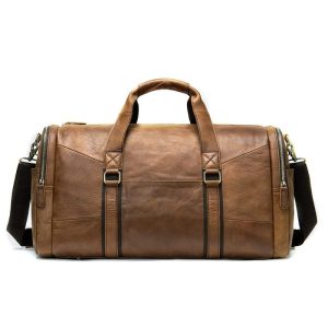 Geanta din Piele Naturala 100% Cowhide Neonaturals, Neosimply Crazy Horse Handmade Duffle Bag, pentru sala, travel, office, cu catarame de alama - Culoare Maro