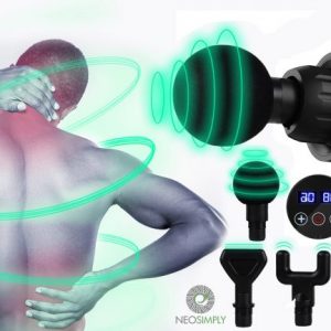 Aparat pentru masaj profesional tip pistol NeoSimply 4800 rotatii, 20 viteze, Silentios, Ecran Touch, Sistem racire, baterie reincarcabila 2500mAh, 6 capete, Geanta Depozitare, Negru - GRI - Versiunea PRO