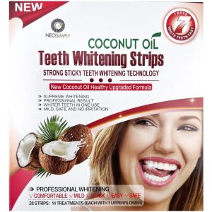 Set Benzi pentru albirea dintilor, fara peroxid cu ulei de cocos, NeoSimply, 14 plicuri, 65 g