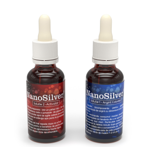 Set 2 Sticlute de Argint Coloidal Bicomponent pentru 60 de Portii, NanoSilver Imun 110 PPM cu particule nano, 2×50 ml
