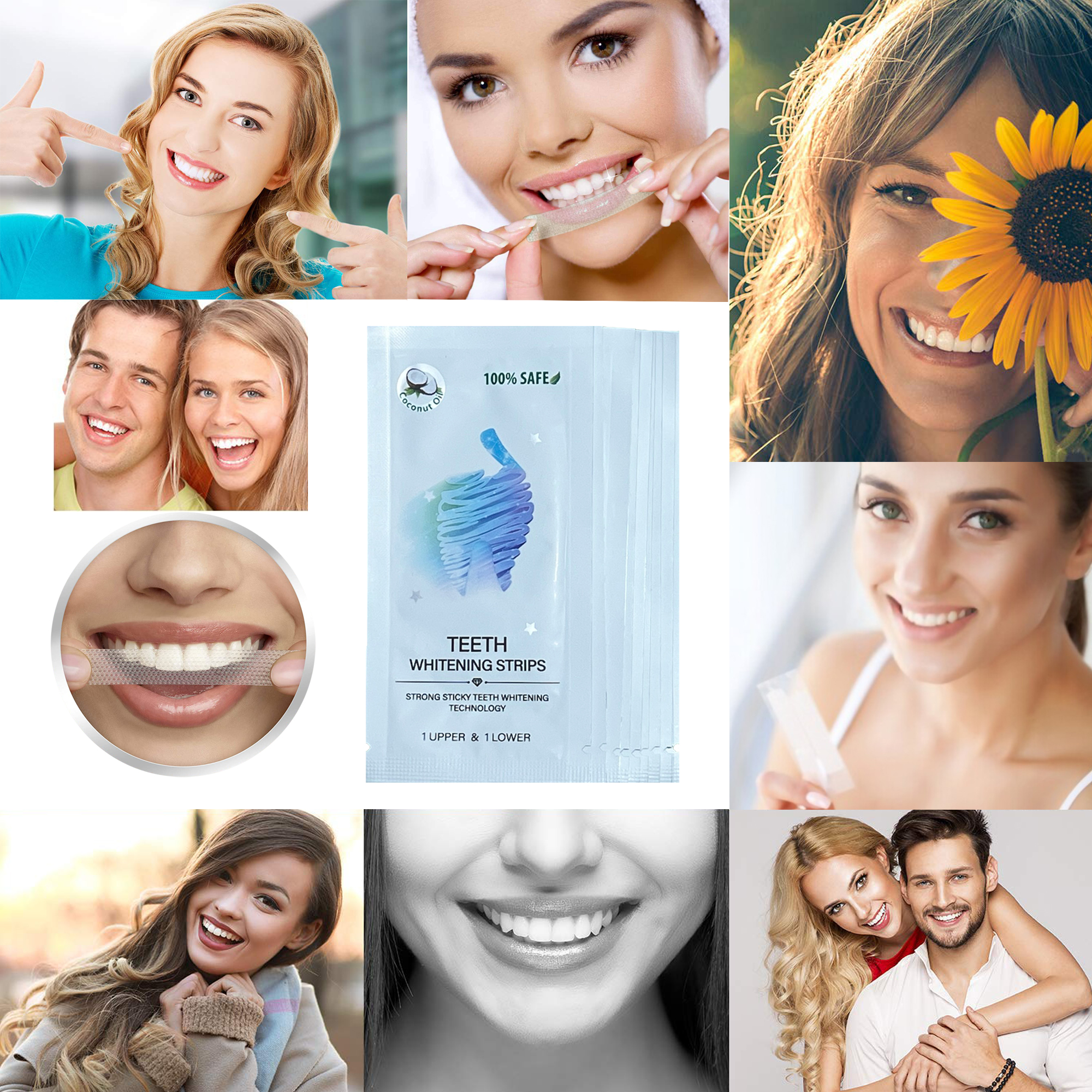 Set Benzi pentru albirea dintilor, fara peroxid de hidrogen si ulei de cocos, NeoSimply, 14 plicuri, 28 strips 65 g - imagine 12