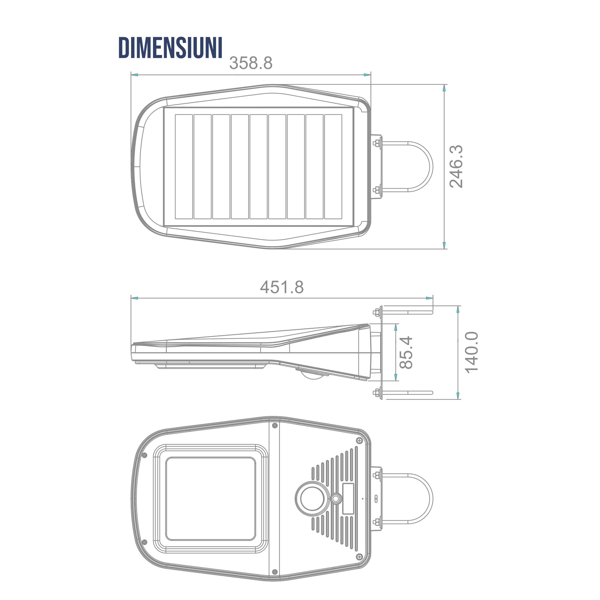 Lampa Solara LED De Exterior Pentru Curte si Strada, Neosimply, 2000 Lumeni, 60 LED-uri OSRAM, 4 Moduri Smart De Iluminare, Telecomanda - Albastru Gri - imagine 12