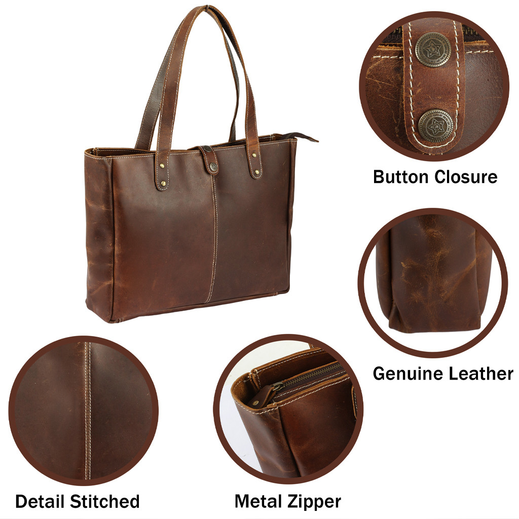 Geanta din Piele Naturala, NeoSimply, Crazy Horse, Maro Vintage, 40x31x10cm - imagine 3