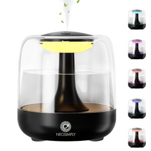 Umidificator de aer cu difuzor aromaterapie NeoSimply cu lumini LED, Portabil, USB, Rezervor 650ml, 2 moduri de functionare, Lumini de noapte, Umidificator camera si masina auto, black