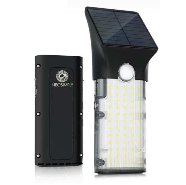 Lampa Solara LED Portabila de Exterior, Neosimply Camping, 1000 lumeni, 2 moduri de operare, senzori de luminozitate si miscare